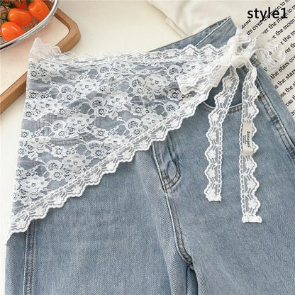 Y2K Stacked Lace Half Skirt Women Lace Tulle Bandage Skirt Layering Small Butt Curtain Short Skirt Flower Triangle Hair Scarf