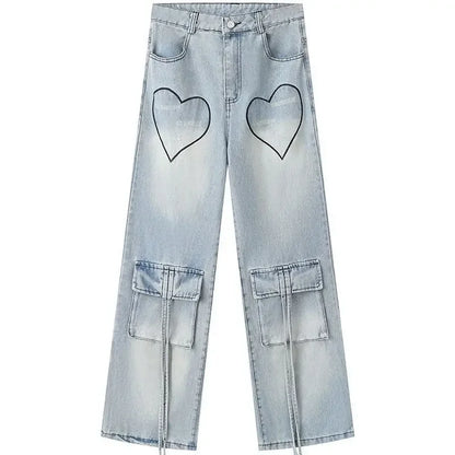 Woman Jeans Cargo Wide Leg Denim Pants for Women Size X Larg on Sale Pant Harajuku Fashion Vibrant 2025 Emo Gyaru Cheap Trousers