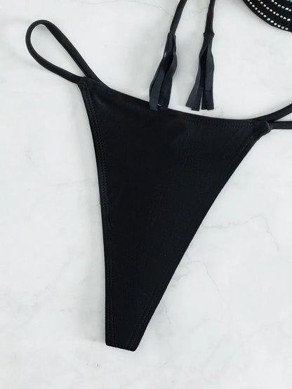 Sexy Rhinestone Micro Bikini Set Women 2025 Creative Two-Piece Circular Swimsuit Lace Up Suspender Thong Bathing Suit Beachwear