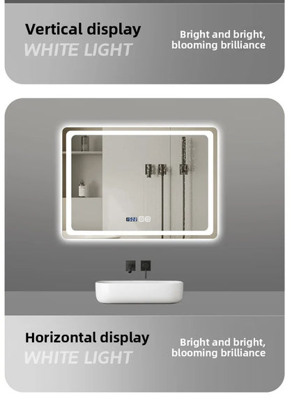 Stylish Square Smart Bathroom Mirror Washstand Makeup Mirror LED Lights Front and Rear Luminous Plug-in Full Body Mirror Vanity