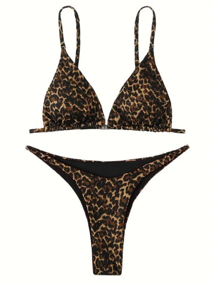 High Cut Micro Bikini Women Leopard Bandage Push Up Swimsuit Sexy Bathing Suit Padded Thong Swimwear Biquini Trajes De Baño 2024