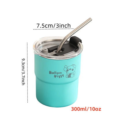 10-Ounce Coffee Cup Set with Straw And Lid Stainless Steel 304 Portable Outdoor Mug Office Removable Inner Cup Home Water Mug
