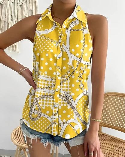 Global AliExpress Europe and America cross-border summer casual fashion one-shoulder sleeveless abstract print women's shirt