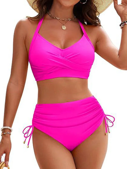 OIINAA Striped Bikini Set Women Sexy Swimsuit Shirring Two-Piece Backless Female Swimwear Bathing Summer 2025 Fashion Beachwear