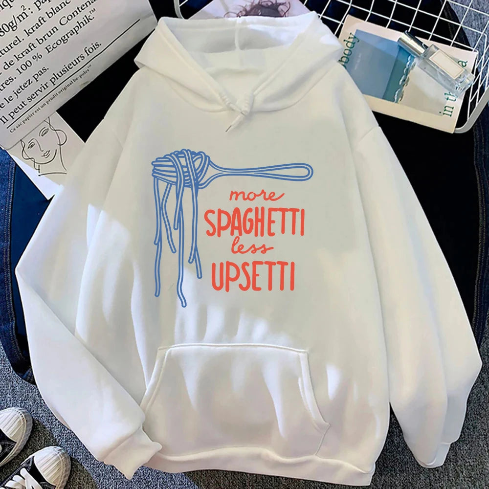 Funny Duck Spaghetti Hoodie More Spaghetti Less Upsetti Women Hoodies Autumn Winter Clothes Aesthetic Sweatshirt Vintage