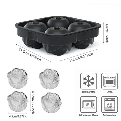 Large Ice Cube Tray Rose Shape Ice Molds Diamond 3D Silicone Mould Reusable for Cocktails Whiskey Party Supplies Ice Maker Mold