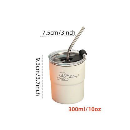 10-Ounce Coffee Cup Set with Straw And Lid Stainless Steel 304 Portable Outdoor Mug Office Removable Inner Cup Home Water Mug