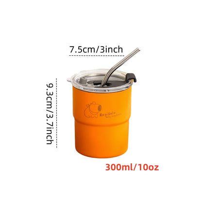 10-Ounce Coffee Cup Set with Straw And Lid Stainless Steel 304 Portable Outdoor Mug Office Removable Inner Cup Home Water Mug