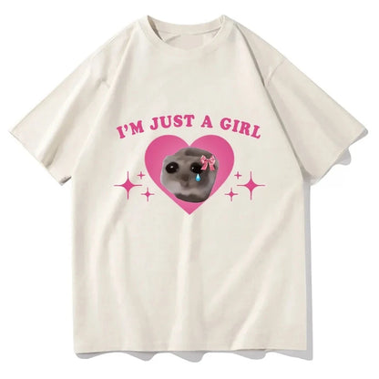 Sad Hamster Meme Im Just A Girl Printing T Shirts Women Harajuku Aesthetic Tshirt Casual Streetwear Summer Tops Female Clothing