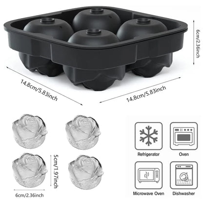 Large Ice Cube Tray Rose Shape Ice Molds Diamond 3D Silicone Mould Reusable for Cocktails Whiskey Party Supplies Ice Maker Mold