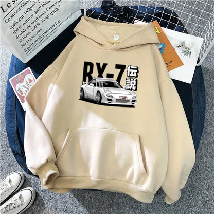 Initial D Hoodie Jdm Vintage Rx7 Fd Drift Japanese Car Print Sweatshirt Harajuku Loose Women's Sportswear Street Pullover Y2KTop