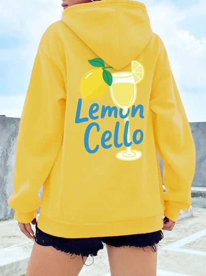 Fruit Wine Made With Lemon Juice Prints Hoodies Women Winter Fleece Warm Sweatshirt Casual Pocket Pullovers Basics Loose Clothes