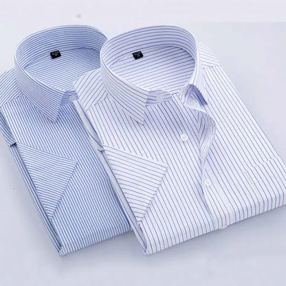 Summer thin men's business social short-sleeved shirt professional formal striped casual non-ironing breathable shirt slim fit