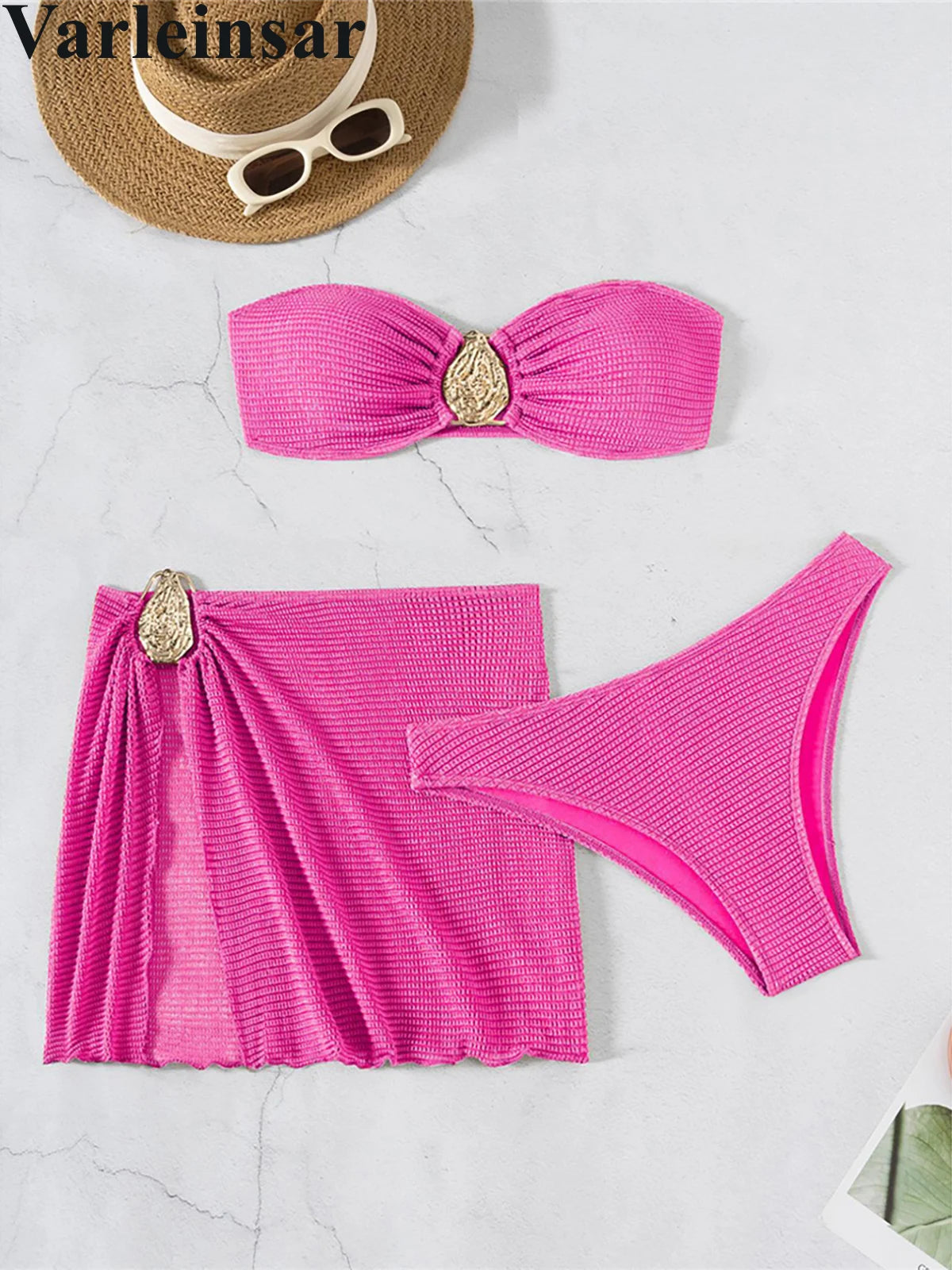 5 Colors With Skirt Bandeau Bikini Female Swimsuit Women Swimwear Three-pieces Bikini set Padded Bather Bathing Suit Swim V6624