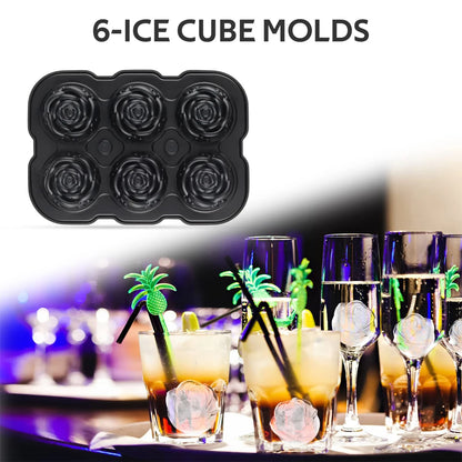 Large Ice Cube Tray Rose Shape Ice Molds Diamond 3D Silicone Mould Reusable for Cocktails Whiskey Party Supplies Ice Maker Mold