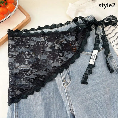 Y2K Stacked Lace Half Skirt Women Lace Tulle Bandage Skirt Layering Small Butt Curtain Short Skirt Flower Triangle Hair Scarf