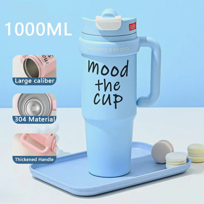 1000ML Thermal Water Bottle 32oz Large Capacity With Straw Stainless Steel Thermos Bottle Cold and Hot Thermos Cup