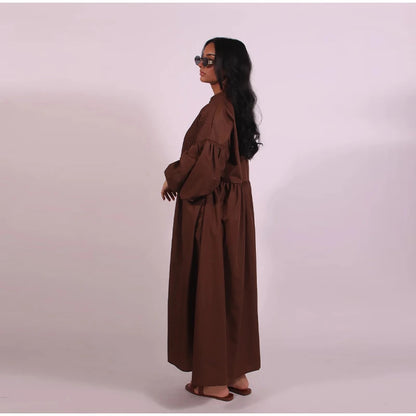 Casual Long Dress Women Loose O Neck Single Breasted Long Sleeves High Waist Robe Female 2025 Summer Fashion Solid Dresses Lady