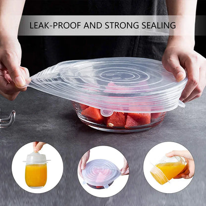 6 Pcs/Set Reusable Silicone Covers Caps Adaptable Silicone Lids For Cans Food Dishes Fresh-keeping Kitchen Accessories Utensils