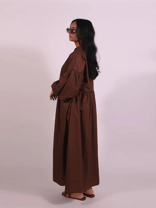 Casual Long Dress Women Loose O Neck Single Breasted Long Sleeves High Waist Robe Female 2025 Summer Fashion Solid Dresses Lady