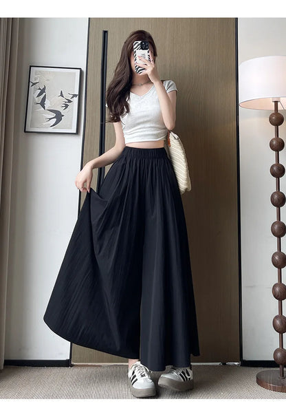 BIVIGAOS Spring Summer A-Line High Waist Pants Skirt Women Trend Fashion Japanese Culottes Casual Loose Ice Silk Wide Leg Pants