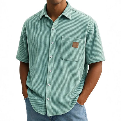 Men's Summer Shirts Elegant Shirt Luxury Clothes Man Retro Corduroy Short Sleeve Shirt Casual Fashion Logo Patch 2025