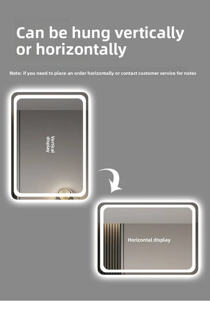 Stylish Square Smart Bathroom Mirror Washstand Makeup Mirror LED Lights Front and Rear Luminous Plug-in Full Body Mirror Vanity