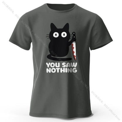 Women's Funny Cat Printed Basic Crew Neck 100% Cotton T-Shirt, Breathable Round Neck Short Sleeve Tee Unisex Fit for Men & Women