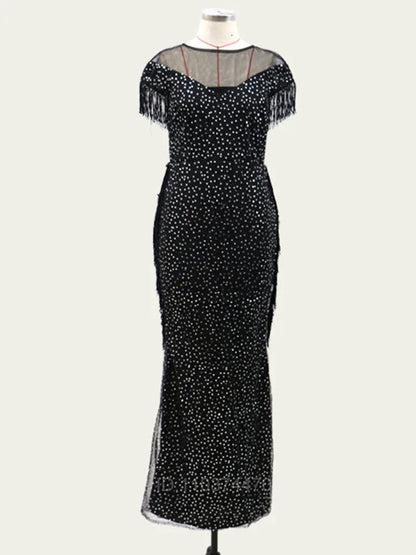 Evening Dress Hot Sale Sleeveless Tassel Evening Dresses V-Neck Leaf Tulle Embroidery Long Party Gown Elegant A-Line Formal Dres