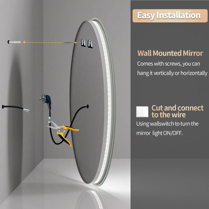LUVODI Round Smart Mirror Bathroom Illuminate Waterproof Wash Basin Shower Vanity Mirror with Touch Screen