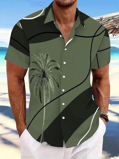 Beach Men's Lapel Shirt Summer Short Sleeve Outdoor Everyday Shirt Tops Landscape Printed Pattern  OverSize Loose Men Clothing