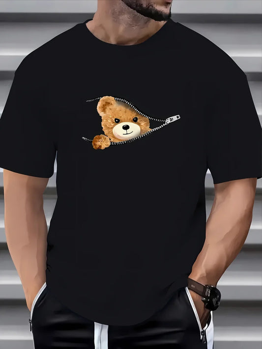 Summer Men's Trendy Bear Pattern Printed T-shirt for Men and Women Suitable for Casual Breathable Top