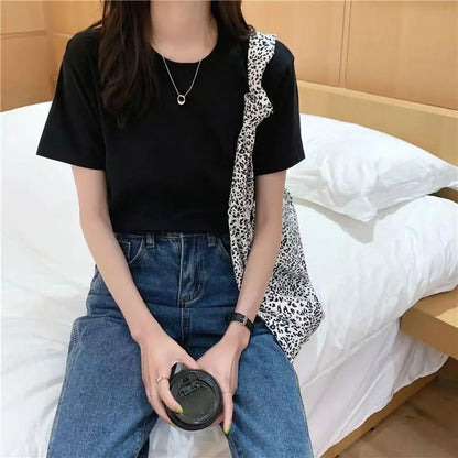 Solid  Women Short Sleeve T Shirt Cotton O Neck Loose Black White Basic Thin Tops Fashion Harajuku Casual Outer Wear T-Shirts