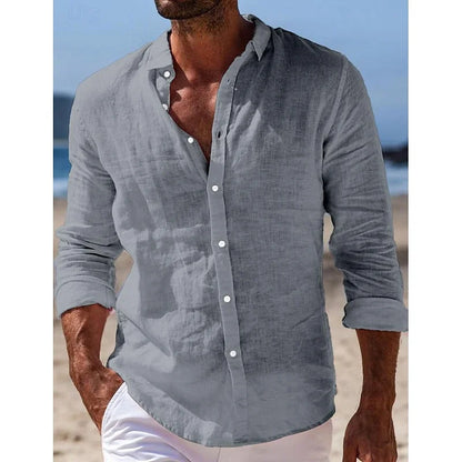 Men's Shirt Linen Shirt Summer Beach Shirt Button Solid Color Casual Daily Black White Pink Navy Blue Long Sleeve Lapel XS-6XL