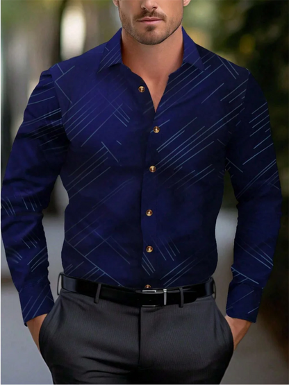 New Style Fashion Solid Color Men's Formal occupation Shirt Button-up Shirt Long Sleeve Striped Lapel Leisure And Comfort Spring