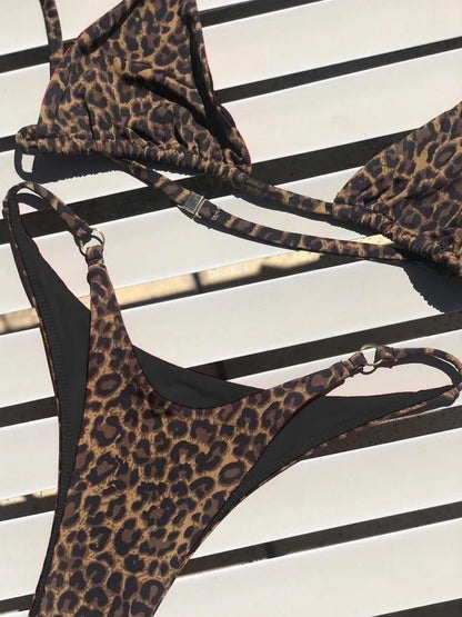 High Cut Micro Bikini Women Leopard Bandage Push Up Swimsuit Sexy Bathing Suit Padded Thong Swimwear Biquini Trajes De Baño 2024