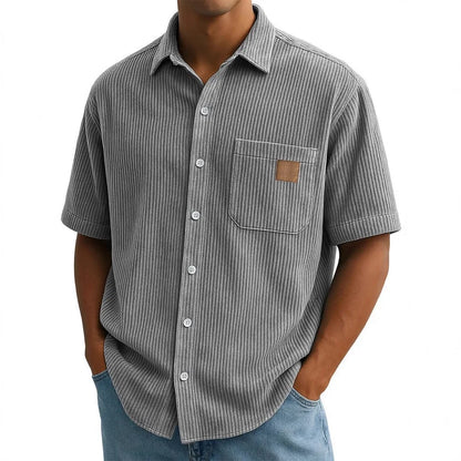 Men's Summer Shirts Elegant Shirt Luxury Clothes Man Retro Corduroy Short Sleeve Shirt Casual Fashion Logo Patch 2025