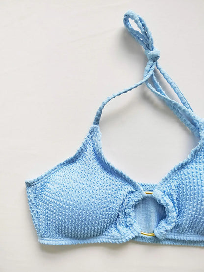 New High Elastic Bikini Set for 2025 Summer Three-piece Solid Color Lace-up Sexy Women Swimsuit Beach Bathing Suit Swimwear