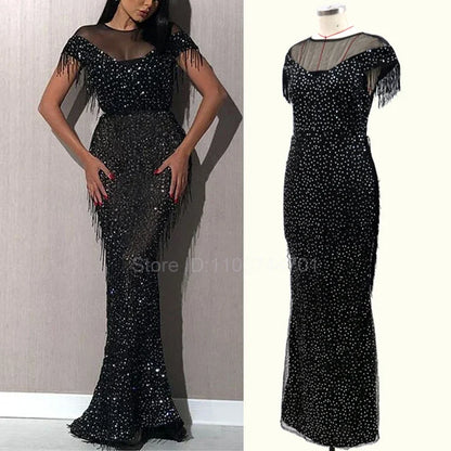 Evening Dress Hot Sale Sleeveless Tassel Evening Dresses V-Neck Leaf Tulle Embroidery Long Party Gown Elegant A-Line Formal Dres