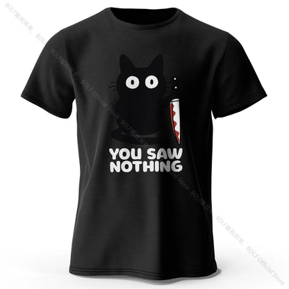 Women's Funny Cat Printed Basic Crew Neck 100% Cotton T-Shirt, Breathable Round Neck Short Sleeve Tee Unisex Fit for Men & Women