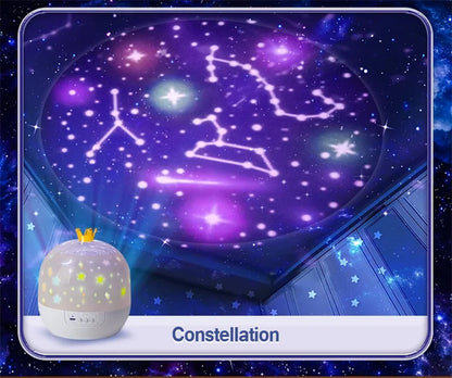 Crown Star Light Projection Rotating Star Bedroom Ceiling Atmosphere Night Lamp Stars Childrens Birthday Gift with Films Sheet