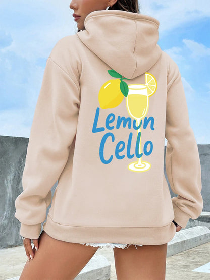 Fruit Wine Made With Lemon Juice Prints Hoodies Women Winter Fleece Warm Sweatshirt Casual Pocket Pullovers Basics Loose Clothes