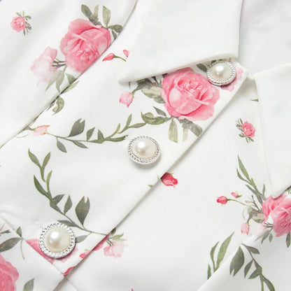 Sweet Floral Printed Ruffle Hem Dress Chic A-line Lapel Puff Sleeve Dresses For Women 2025 Summer Lady Holiday Street Gowns New