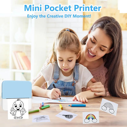 Mini Portabl Printer Inkless Sticker Maker, Free Cut Small Pocket Printer, Portable Thermal Printer for Photo Journal Notes Memo