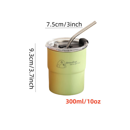 10-Ounce Coffee Cup Set with Straw And Lid Stainless Steel 304 Portable Outdoor Mug Office Removable Inner Cup Home Water Mug