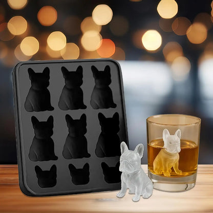 Whiskey Ice Mold Silicone Novelty French Bulldog Ice Mold 9-Grids Easy Release Food-Grade Drink Iceblock Maker Reusable Whiskey