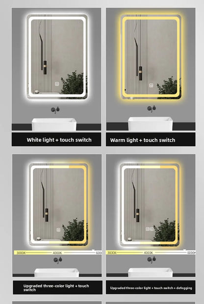 Stylish Square Smart Bathroom Mirror Washstand Makeup Mirror LED Lights Front and Rear Luminous Plug-in Full Body Mirror Vanity