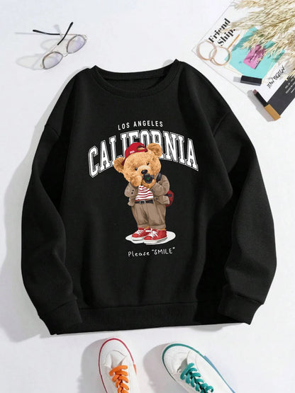 Fashion Womens Pullover Traveling Photographer Bear Printing Hoodie Breathable Loose Crewneck Warm Sweatshirt Winter Clothing