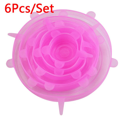 6 Pcs/Set Reusable Silicone Covers Caps Adaptable Silicone Lids For Cans Food Dishes Fresh-keeping Kitchen Accessories Utensils