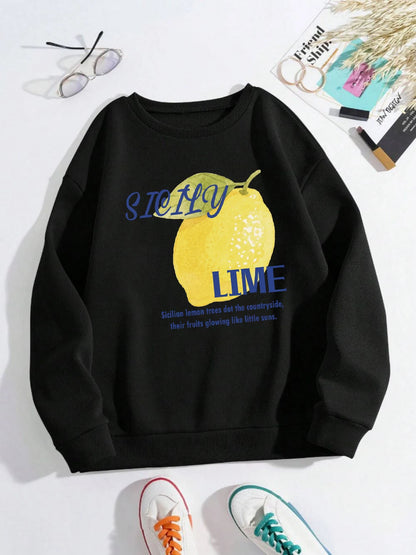 Sicily Lime Lemon Printing Hoodie Womens Casual Pocket Pullover Winter Fleece Warm Sweatshirt Comfortable Loose Womans Clothes